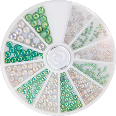 118320  Frosted Rhinestones  White & Green 6 Sizes 270Psc