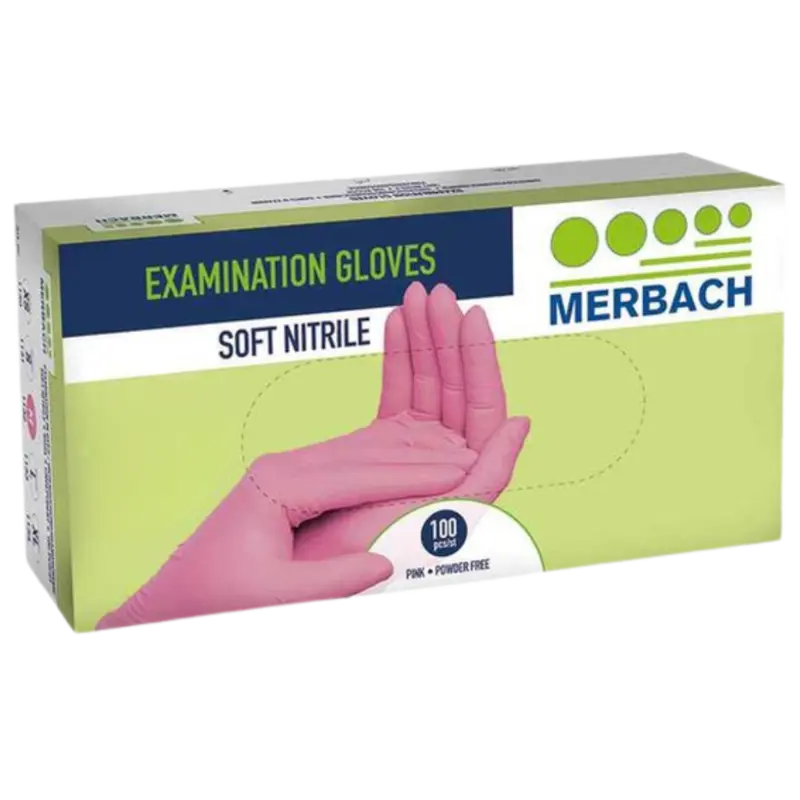 Merbach Soft Nitrile Handschoenen Roze,  Small 100st  